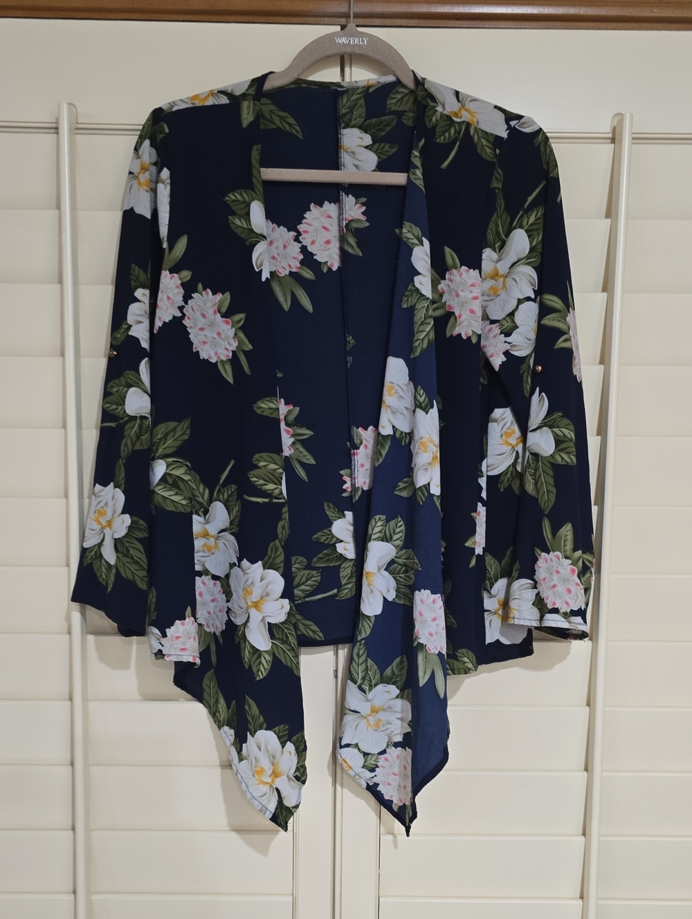 Floral Open-Front Navy Women's Sweater Cardigan